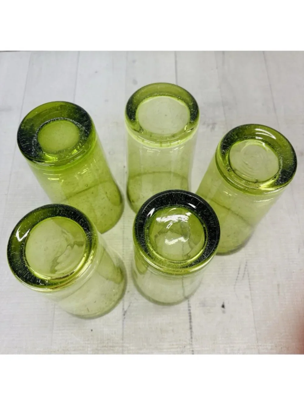 Hand-Blown Weighted Base Flared Artisan Mexico Lime Green Glass Tumbler Set of 5